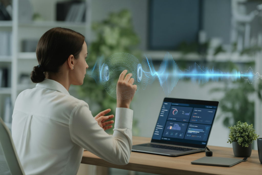 음성 인식 인터페이스를 테스트 중인 루믹스솔루션 연구원