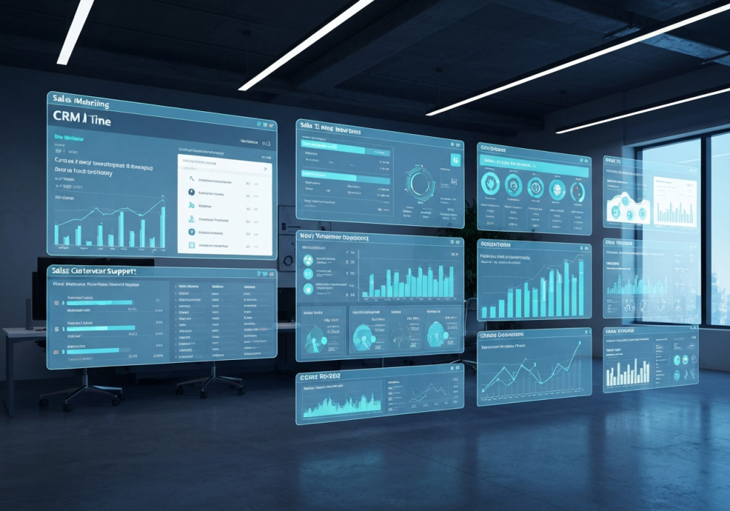 CRM 시스템 대시보드에서 실시간 지표를 모니터링하는 화면