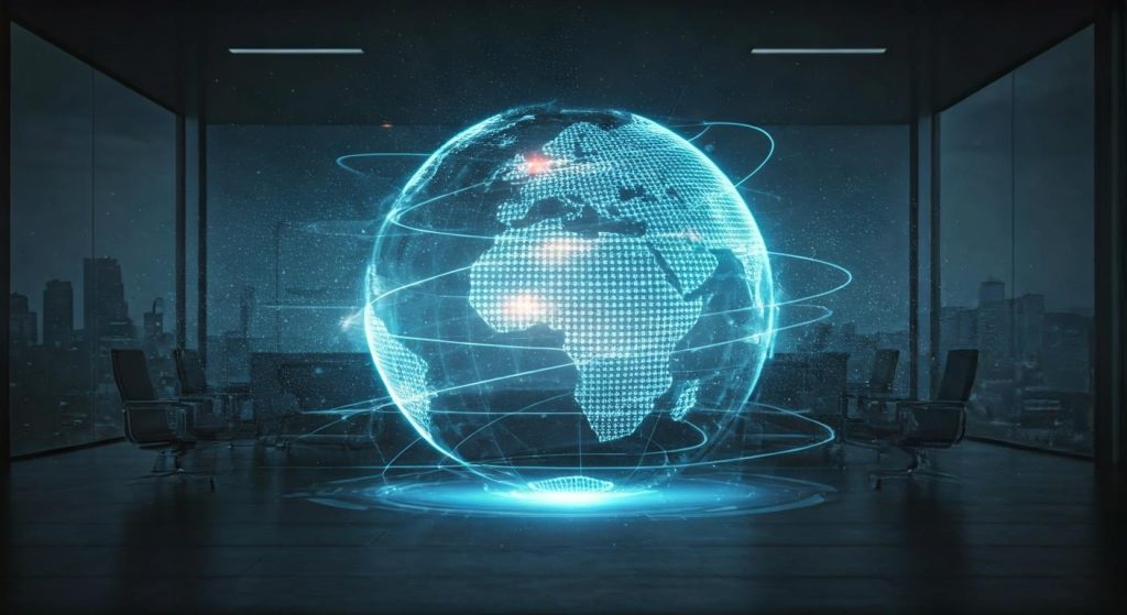 글로벌 네트워크를 상징하는 디지털 지구본 데이터 이미지