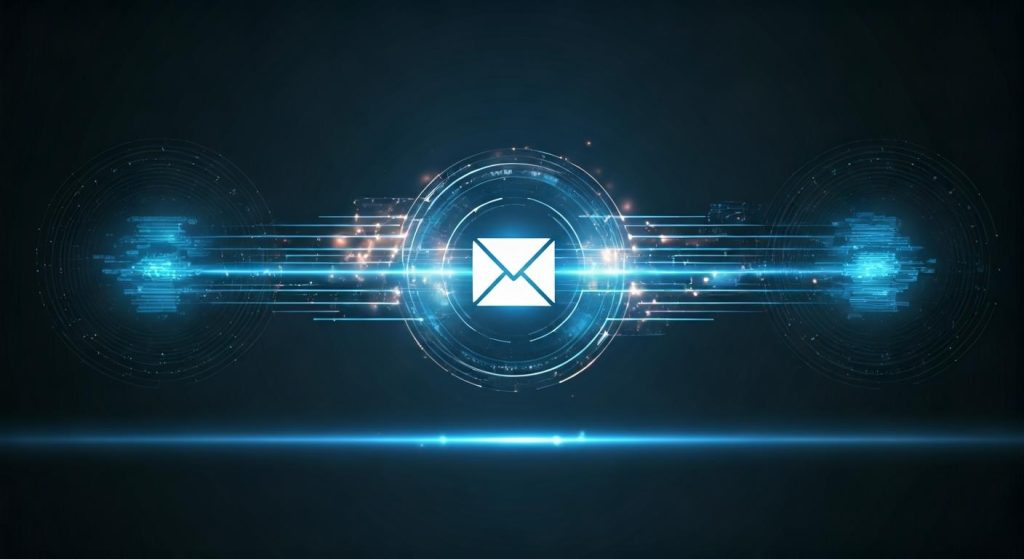 보안 이메일 전송을 상징하는 디지털 통신 인터페이스 이미지