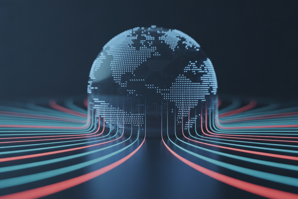 글로벌 네트워크를 형상화한 디지털 지구본 그래픽 이미지