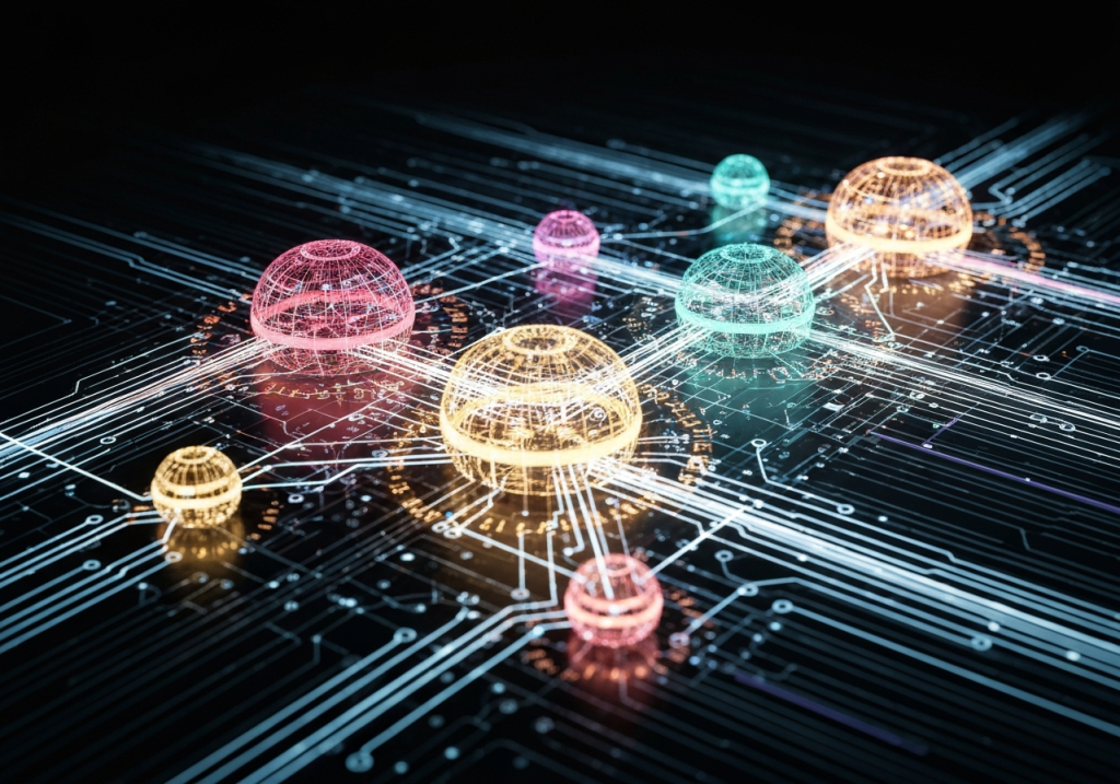 다중 노드로 연결된 데이터 허브 네트워크의 시각적 표현