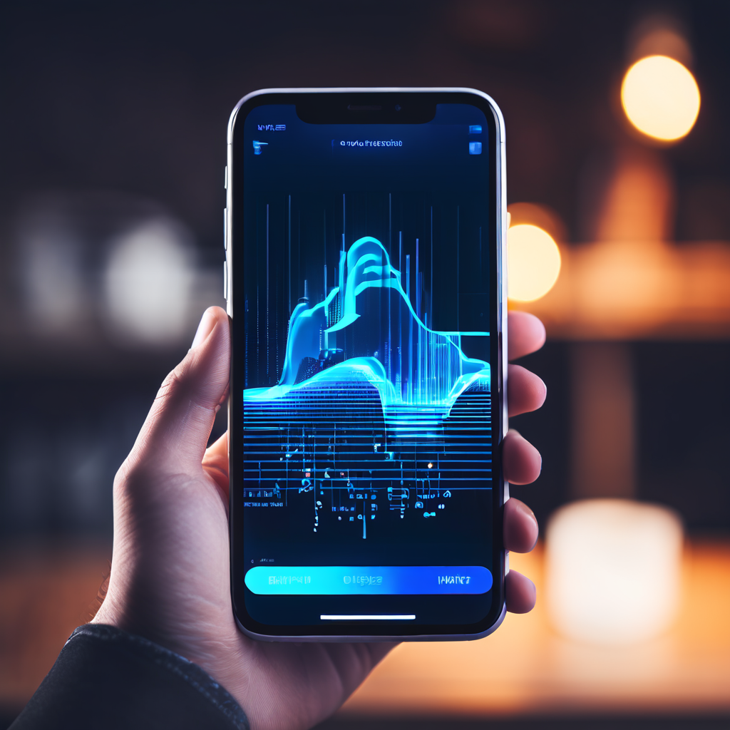 블루투스 아이콘이 오류 난 음악 앱을 보며 영상과 맞지 않는 음파를 보고 당황한 사람의 모습이다.