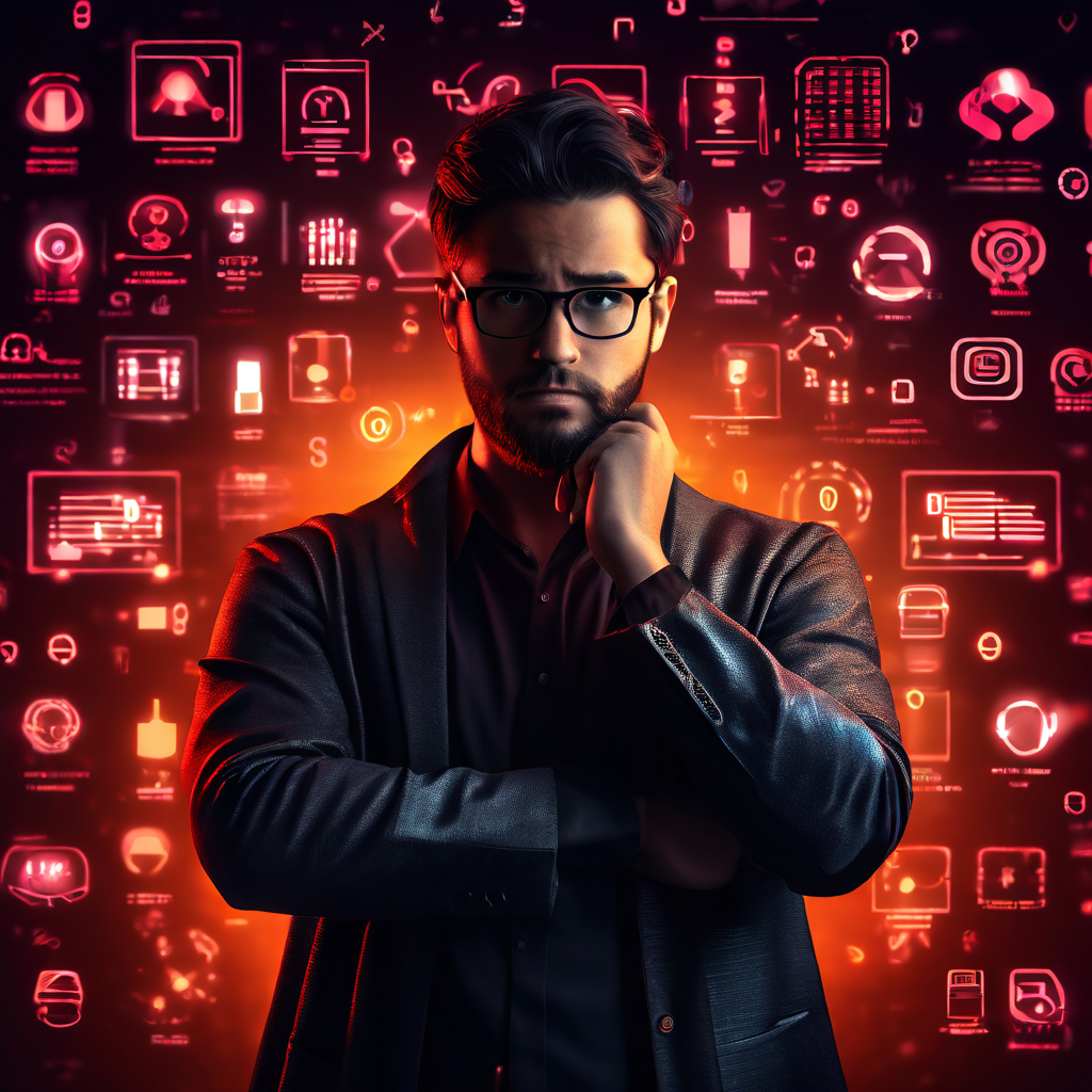 데이터 저장 방식을 고민하는 개발자가 여러 개의 빛나는 데이터 스토리지 아이콘 앞에서 머리를 긁적이며 혼란스러워하는 모습을 담은 이미지입니다.